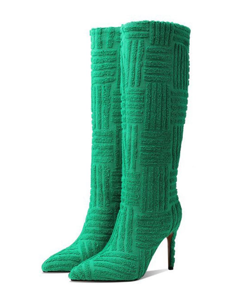Fuzzy Over The Knee Stiletto Heel Boots