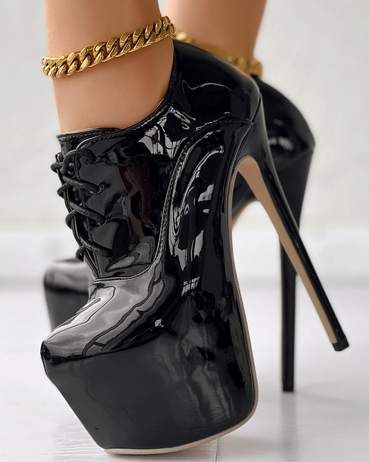 Lace up PU Platform Stiletto Heel Pumps