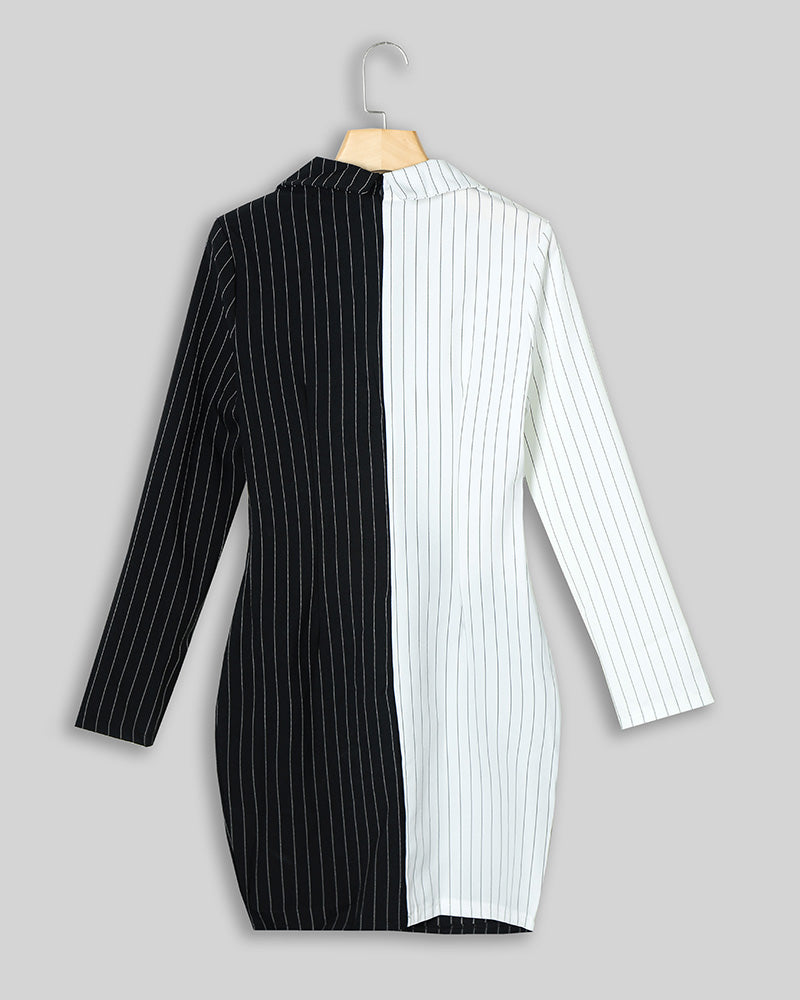 Contrast Color Striped Insert Blazer Dress