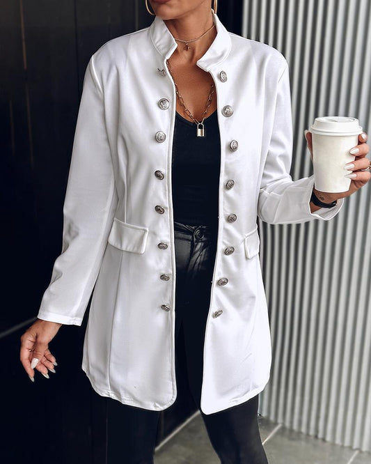 Long Sleeve Double Breasted Flap Detail Coat