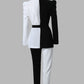 Colorblock Shawl Collar Tie Front Blazer & Pants Set