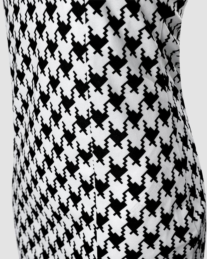 Houndstooth Print Thin Strap Bodycon Dress & Blazer Coat Set
