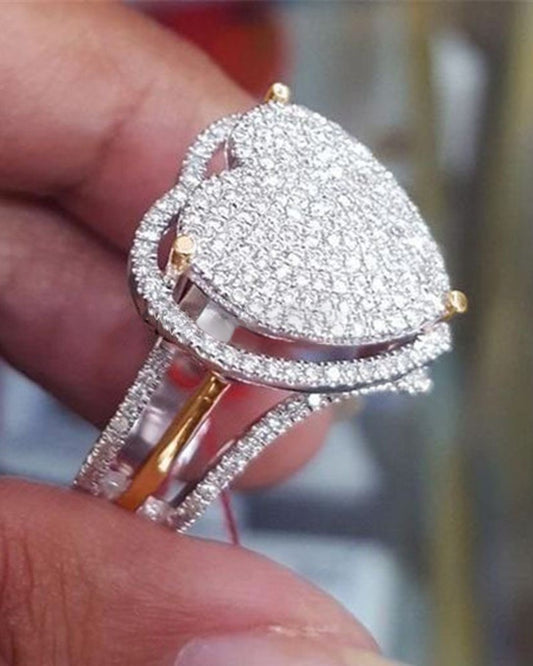 1pc Layered Double Heart Shaped Rhinestone Hollow Out Ring