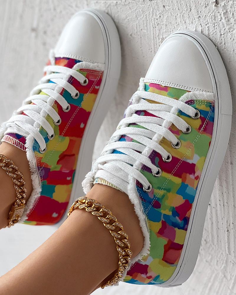Melting Colors All Over Print Fringe Hem Canvas Sneakers