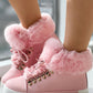 Lace up Fuzzy Detail Lined Ankle Boots