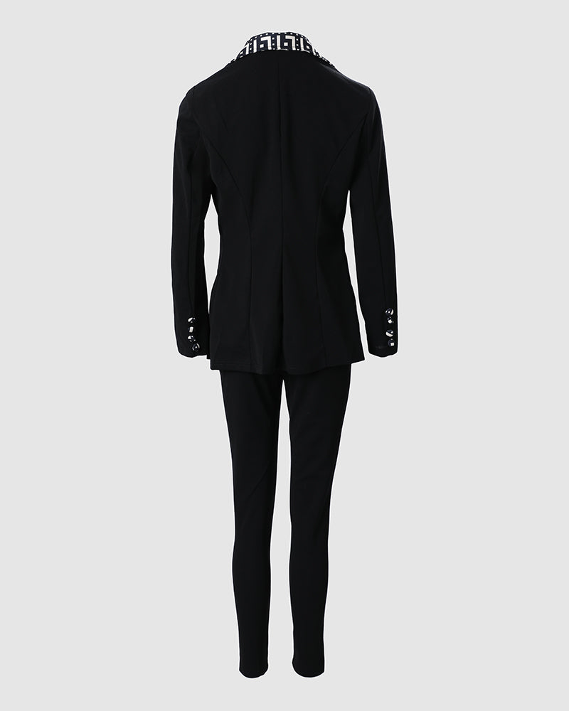 Geometric Print Double Breasted Blazer & Pants Set