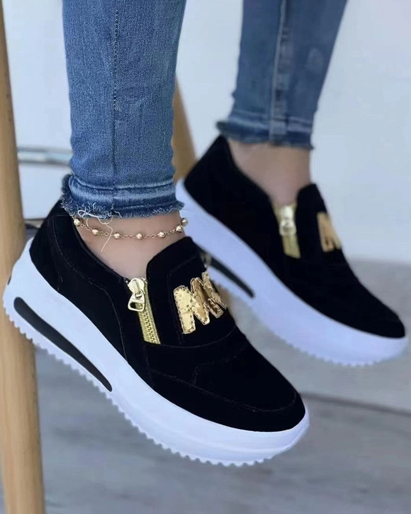 Letter Pattern Zipper Design Sneakers