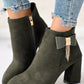 Suede Bowknot Chain Tassel Decor Chunky Boots