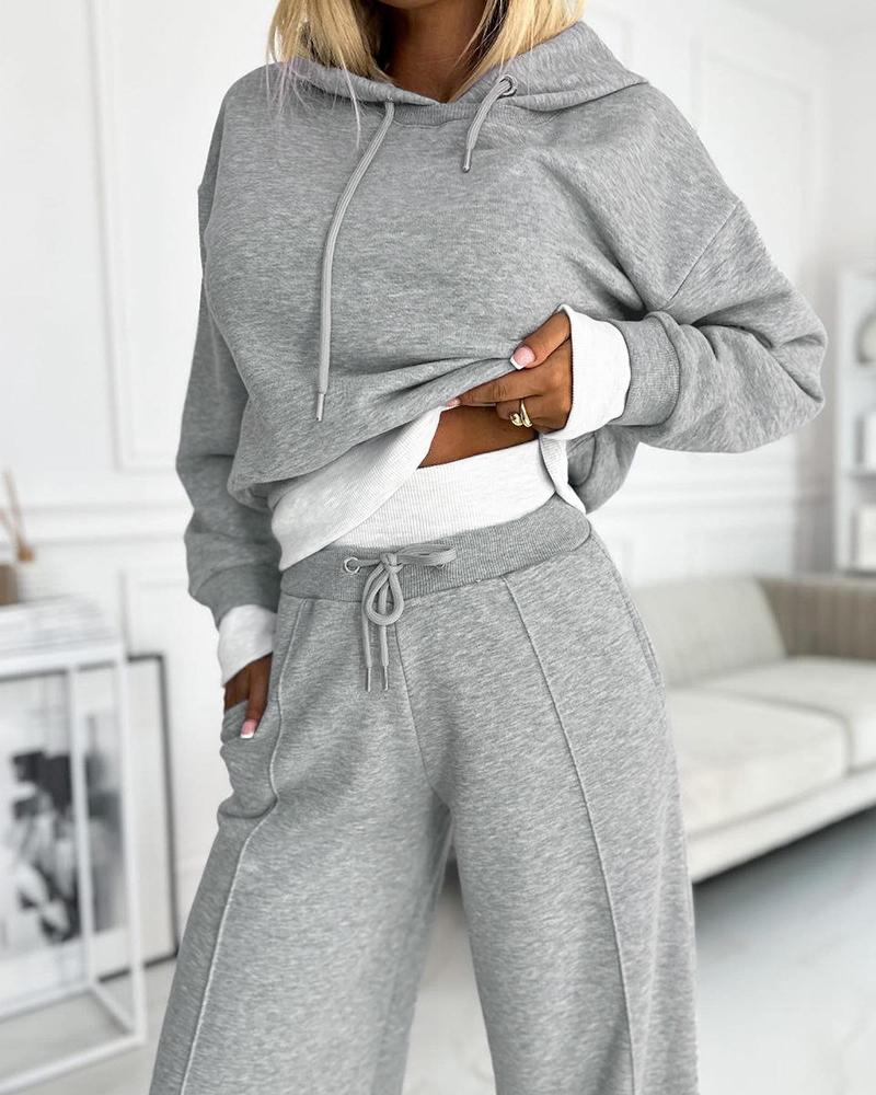 Fake Two Piece Hoodie & Wide Leg Pant Set