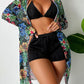Halter Textured Bikini Top & Shorts Set With Floral Tropical Print Coat