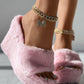 One Strap Fuzzy Wedge Slippers