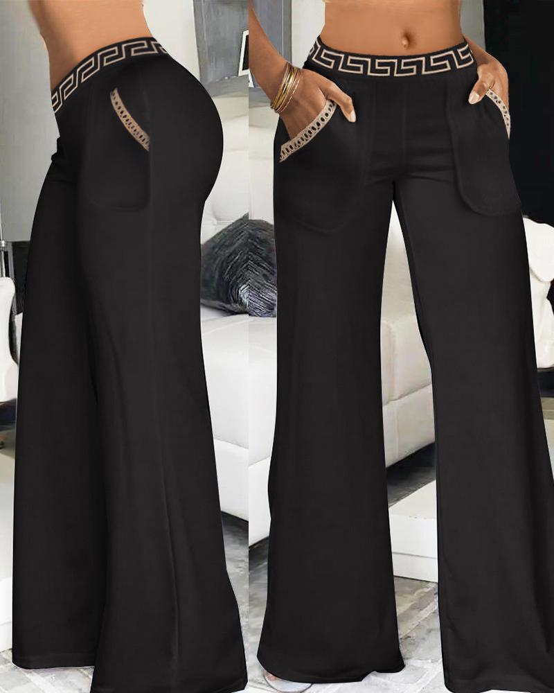 Geo Tape Patch Wide Leg Bootcut Pants