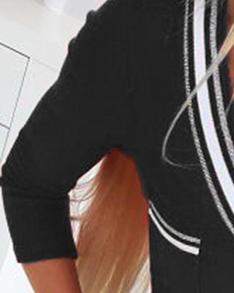 Striped Deep V Neck Ribbed Top