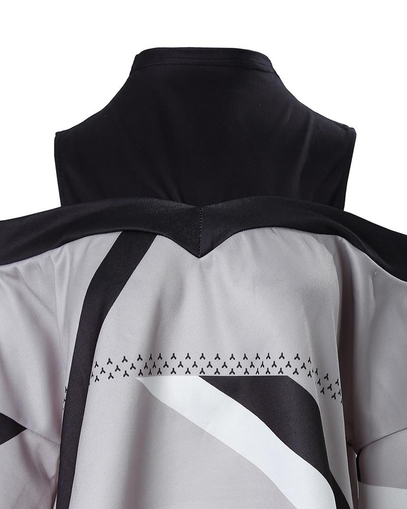 Geometric Print Cold Shoulder Lantern Sleeve Top