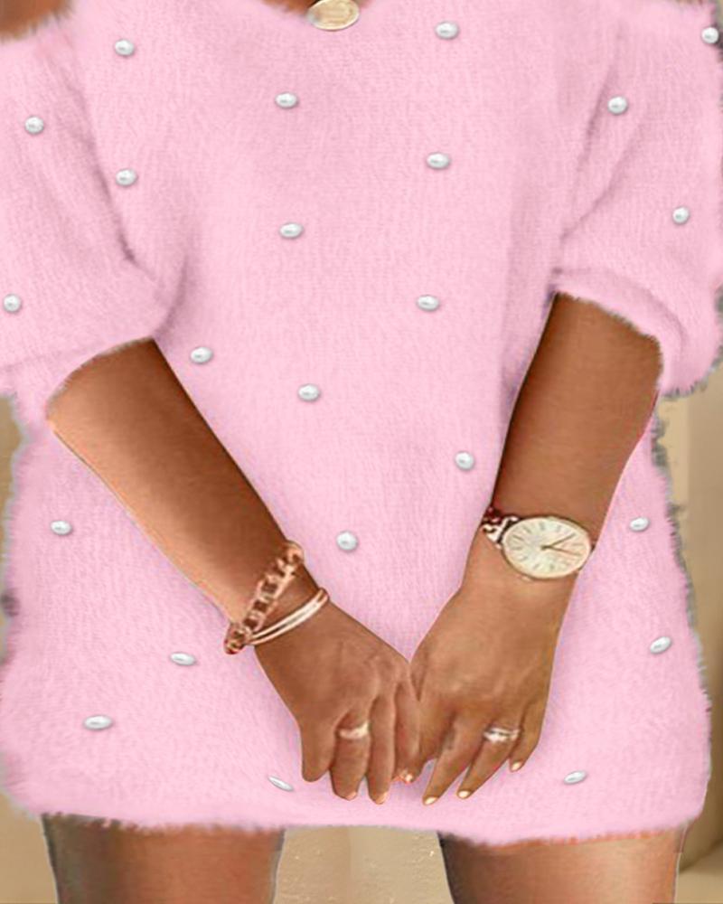 Plus Size Fuzzy Chain Decor Beaded Casual Dress