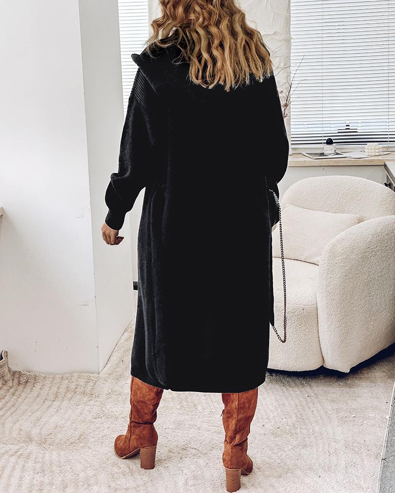 Open Front Tied Detail Knit Longline Cardigan