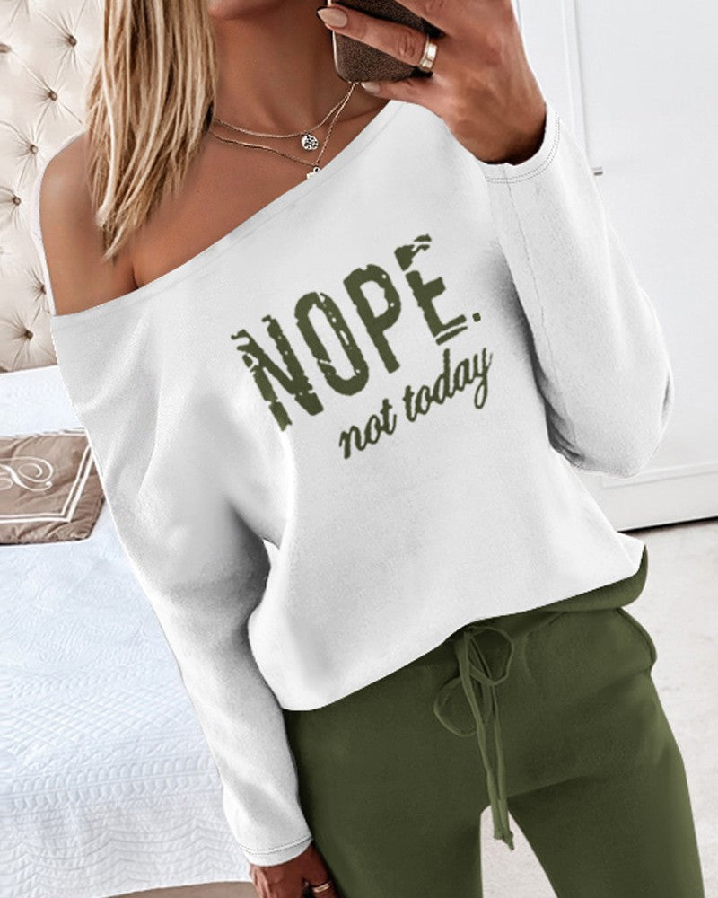Nope Not Today Print Top & Drawstring Pants Set