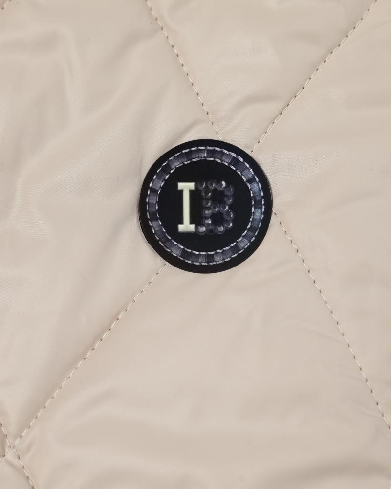 Geo Tape Patch Quilted Zipper Design Puffer Coat