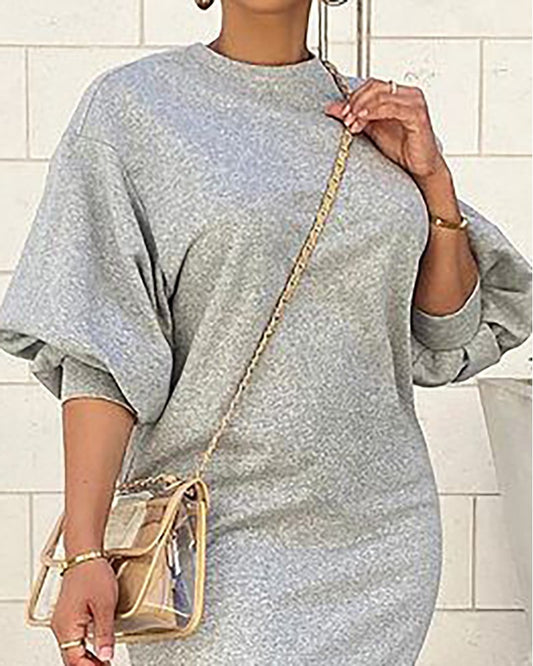 Lantern Sleeve O Neck Casual Dress