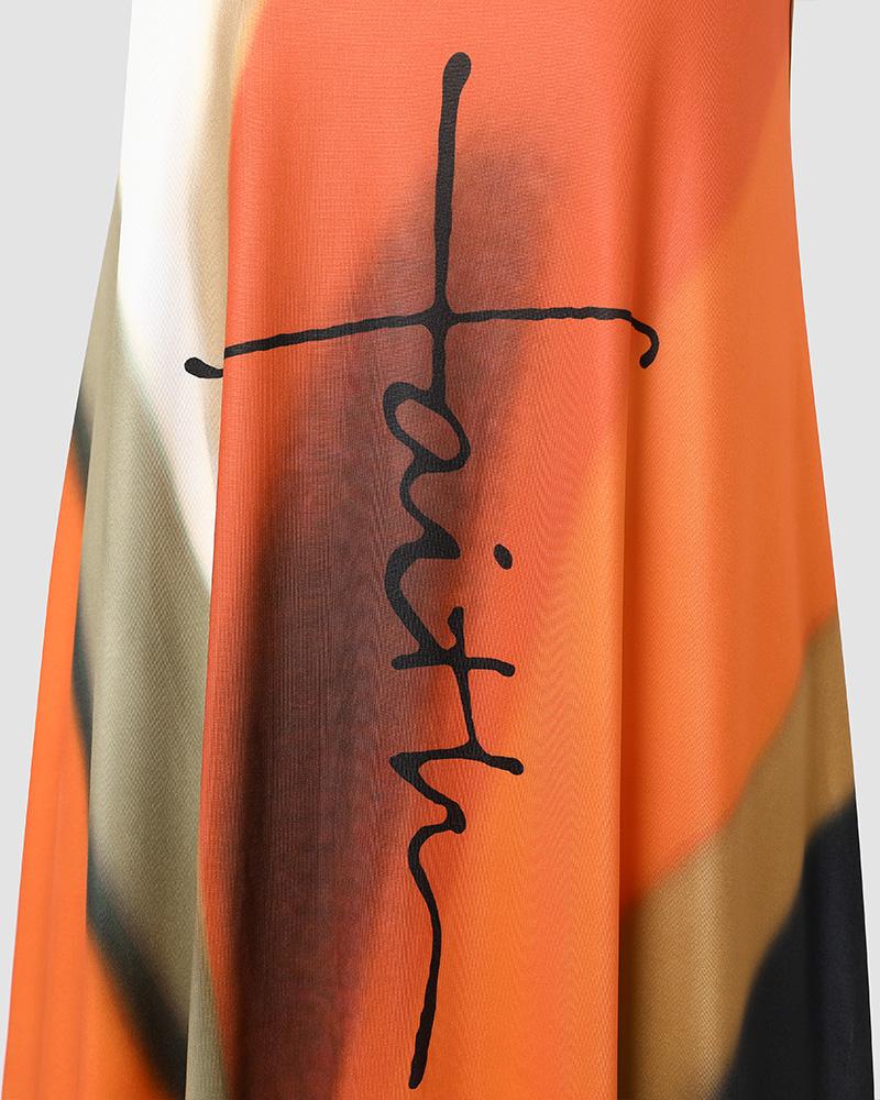 Letter Tie Dye Print Sleeveless Ruched Maxi Dress