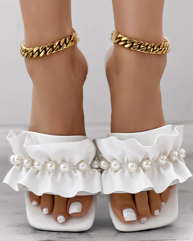Pearls Decor Ruffles Beach Slippers Summer Sandals