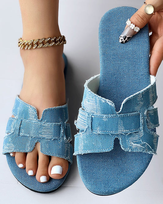 Hollow Out Denim Summer Slippers
