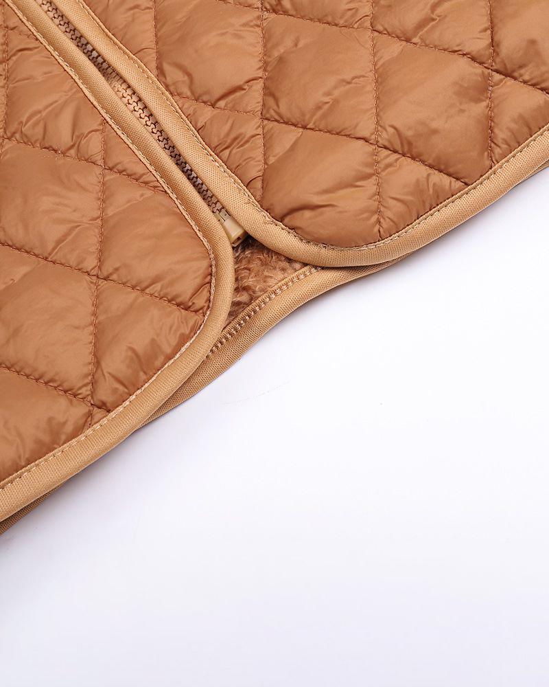 Zipper Design Patchwork Teddy Puffer Coat