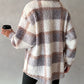 Plaid Print Buttoned Teddy Coat