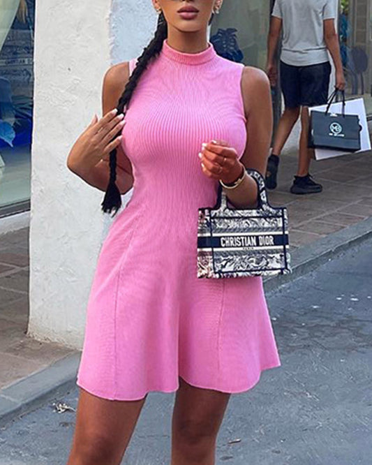 Sleeveless High Neck Casual Dress
