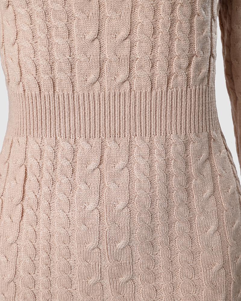 Cutout Front Long Sleeve Knit Sweater Dress