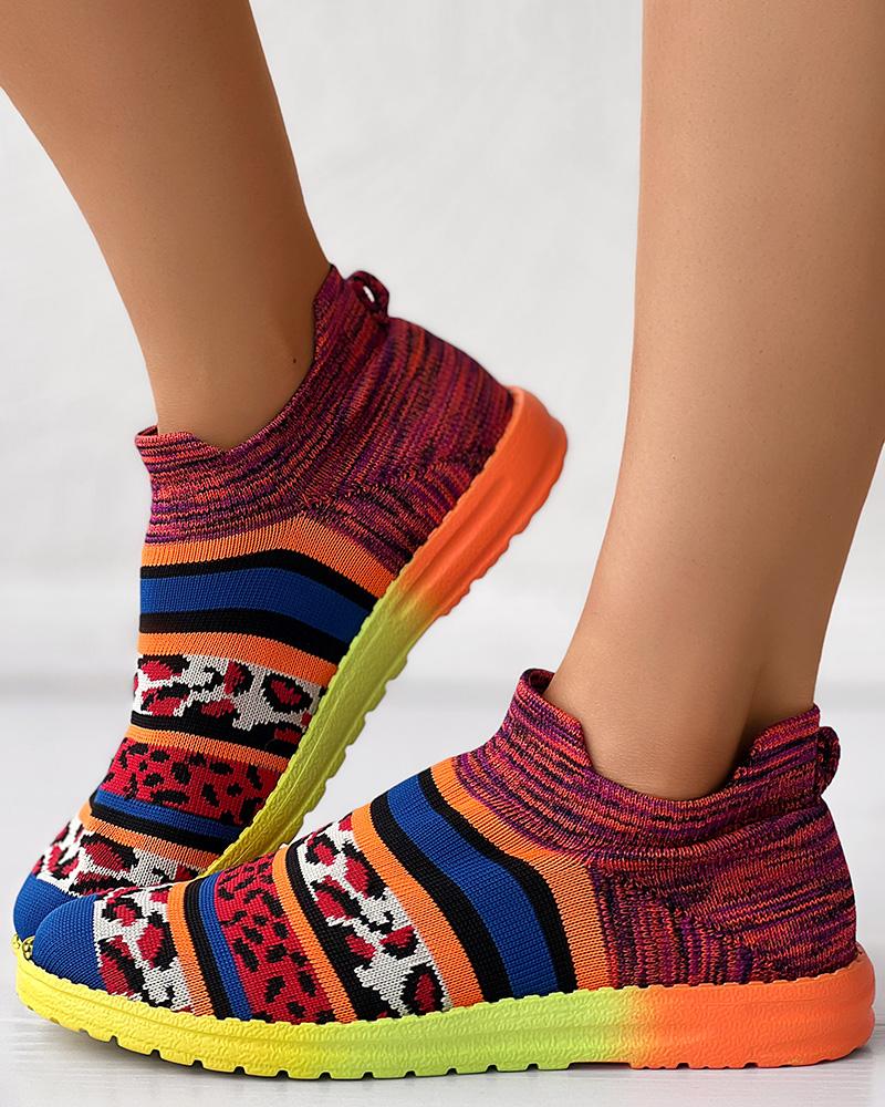 Leopard Pattern Colorblock Slip On Sneakers