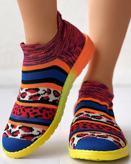 Leopard Pattern Colorblock Slip On Sneakers