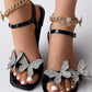 Rhinestone Butterfly Pattern Ankle Strap Sandals