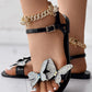 Rhinestone Butterfly Pattern Ankle Strap Sandals
