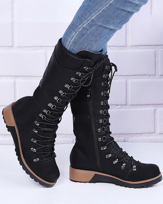 Lace up Side Zip Combat Boots