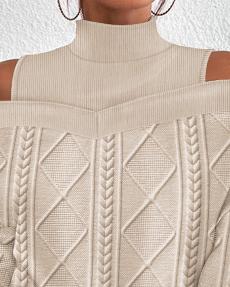 Lantern Sleeve Cold Shoulder Textured Top