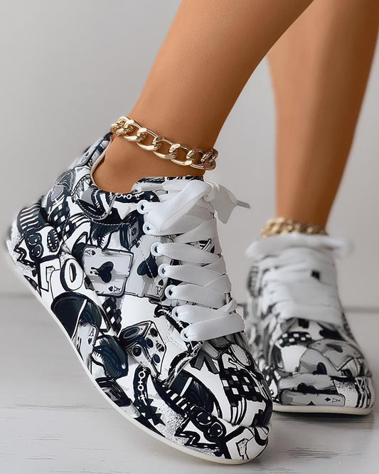 Lace up Front Painting Print Platform Sneakers