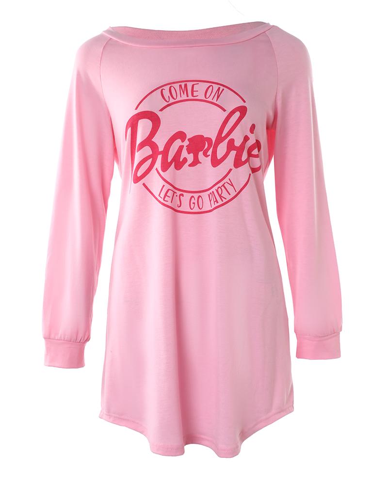 Come On Barbie Let's Go Party Print Long Sleeve Sweatshirt Dress