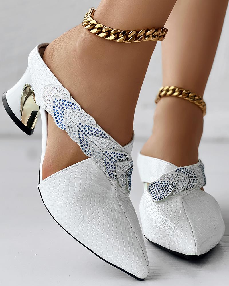 Leaf Pattern Rhinestone Decor Hollow Out Chunky