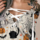 Halloween Graphic Pumpkin Print Eyelet Lace up Sweatshirt Dress