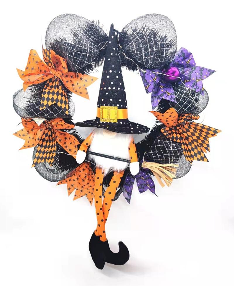 Halloween Lighted Wreath Autumn Harvest Wreaths Gnome Rudolph Doll Garland Front Door Thanksgiving Festival Decoration Ornaments