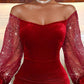 Sequin Sheer Mesh Lantern Sleeve Velvet Bodycon Dress