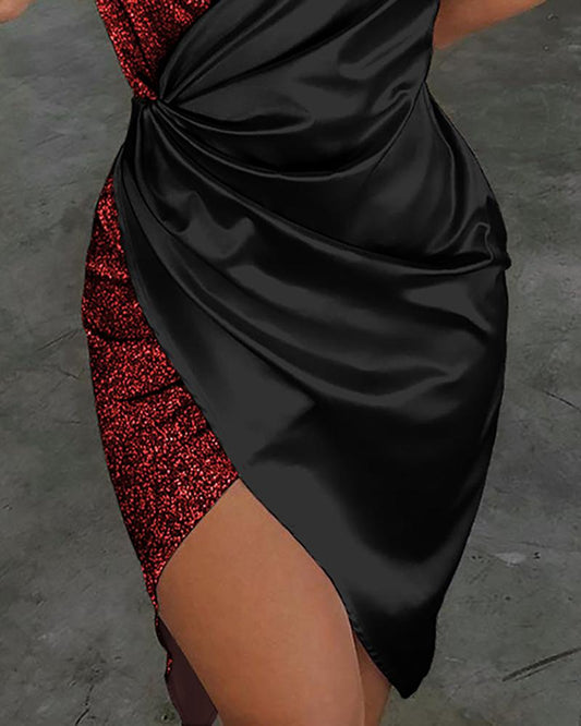 Spaghetti Strap Sequin Surplice Wrap Dress