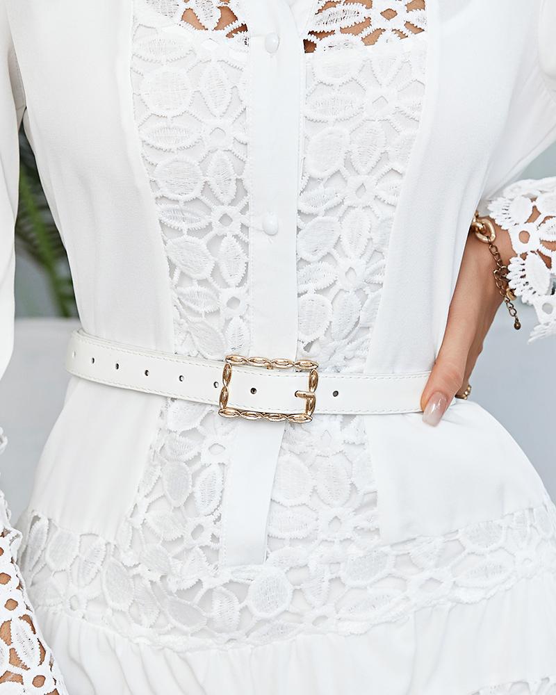 Guipure Lace Patch Shirt Dress With Cami Dress