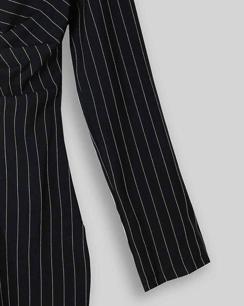 Contrast Color Striped Insert Blazer Dress