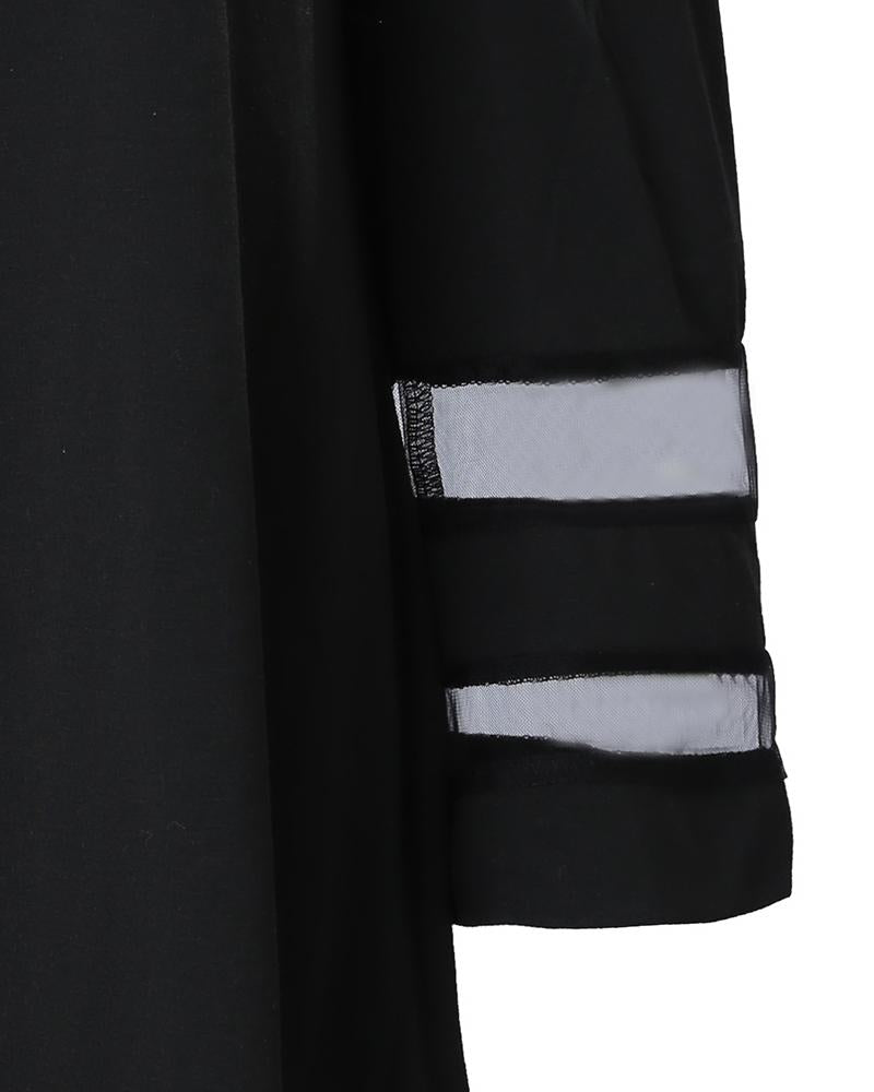 Contrast Mesh Cold Shoulder Casual Dress