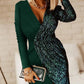 Contrast Sequin Long Sleeve Party Dress