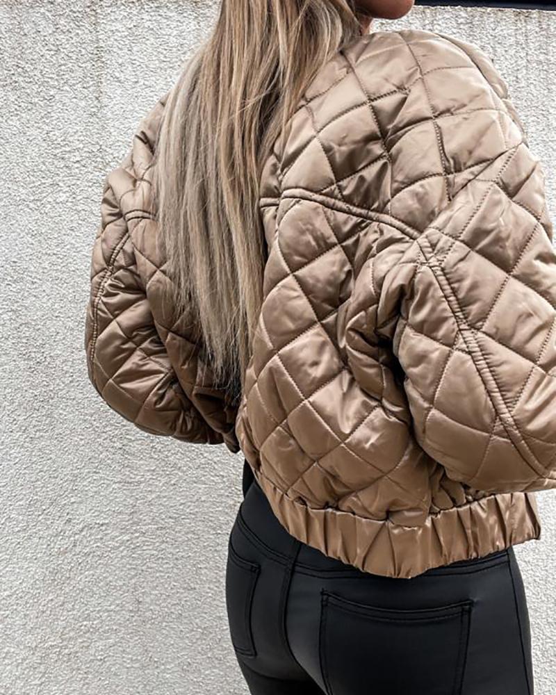 Quilted Long Sleeve Zipper Design Puffer Jacket