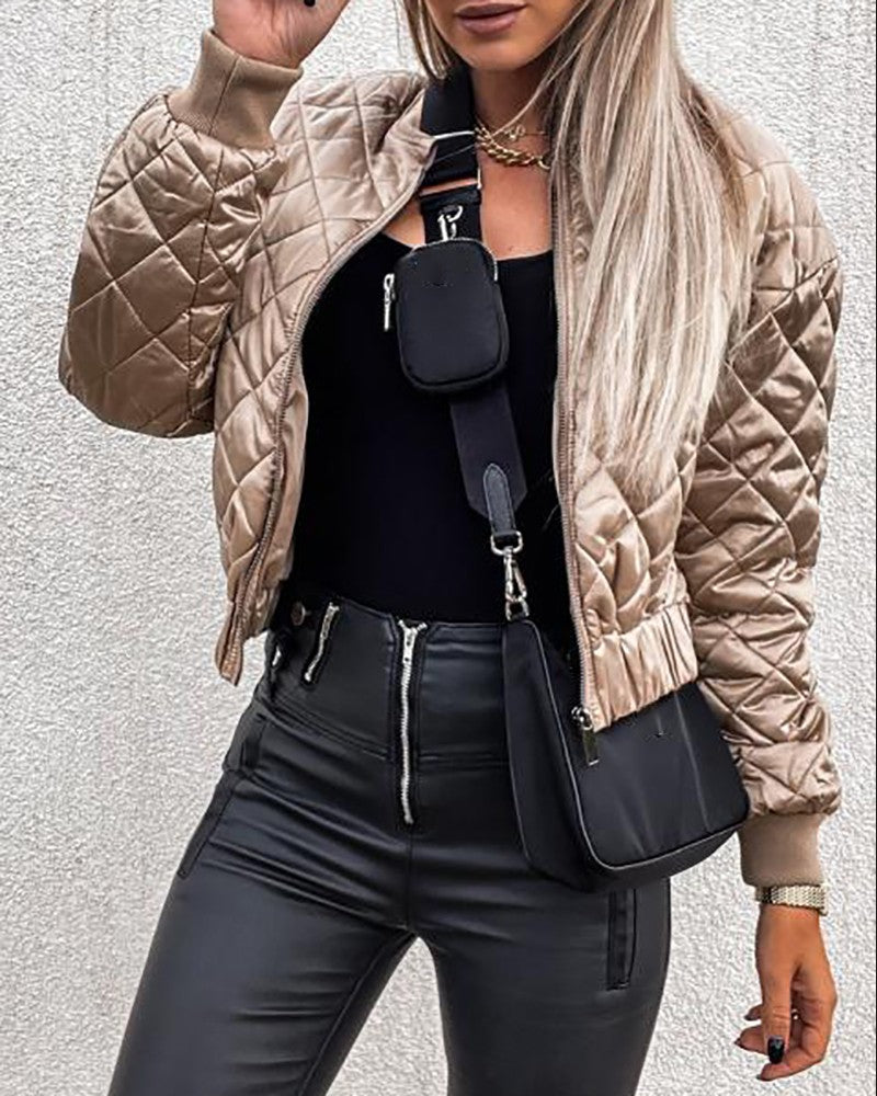 Quilted Long Sleeve Zipper Design Puffer Jacket