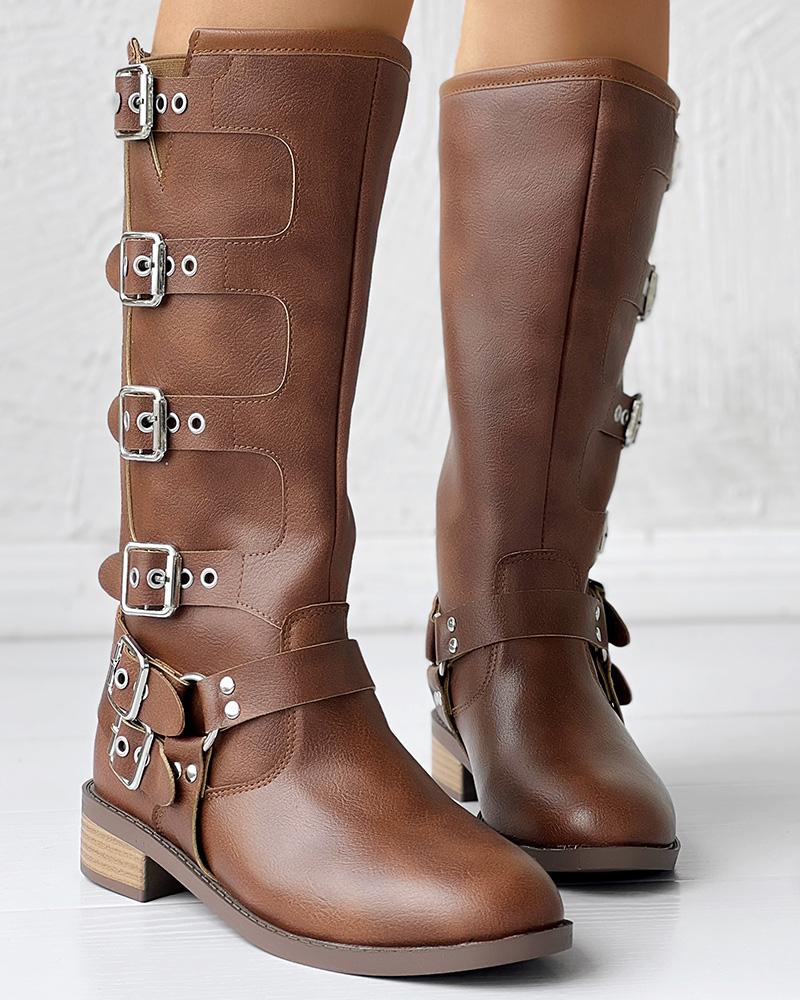 Buckled Round Toe Vintage Calf Boots